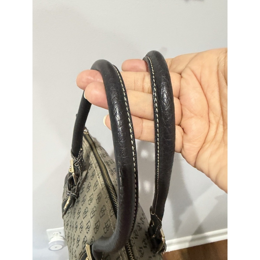 Vintage Dooney & Bourke Purse Gray Canvas, Navy BlackLeather Accents DB Logo Y2K - Picture 4 of 16